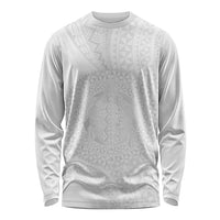 Tonga White Sunday Long Sleeve Shirt Fakame Tongan Ngatu Turtle LT14 Unisex White - Polynesian Pride