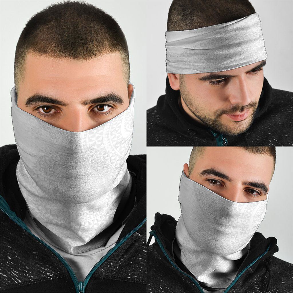 Tonga White Sunday Neck Gaiter Fakame Tongan Ngatu Turtle LT14 - Polynesian Pride