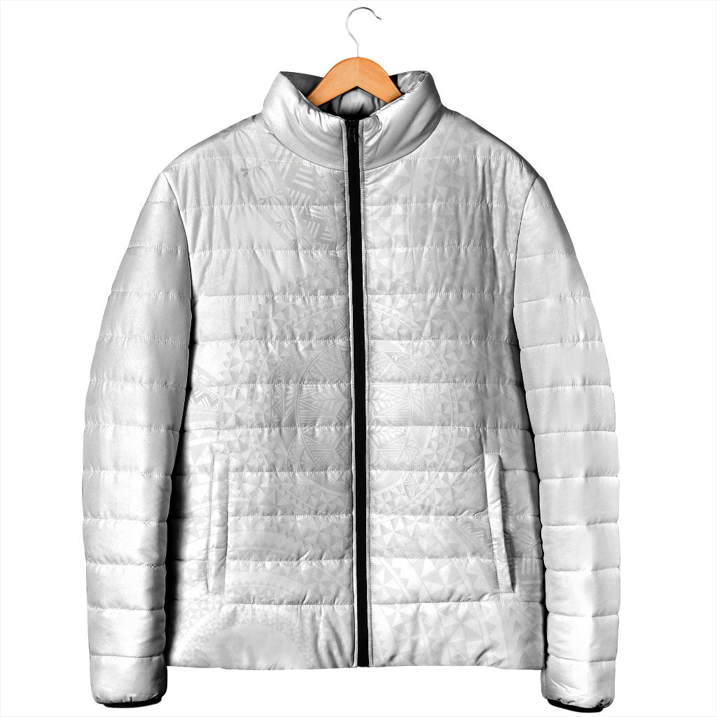 Tonga White Sunday Padded Jacket Fakame Tongan Ngatu Turtle LT14 - Polynesian Pride