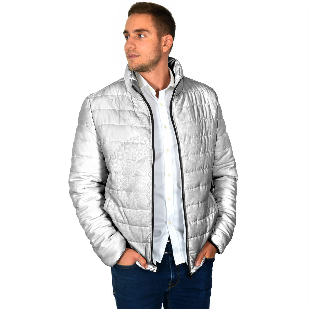Tonga White Sunday Padded Jacket Fakame Tongan Ngatu Turtle LT14 - Polynesian Pride
