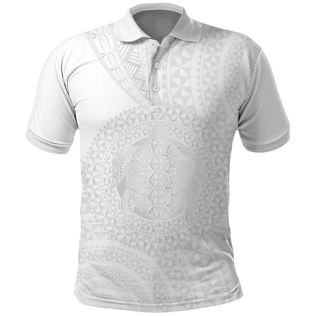 Tonga White Sunday Polo Shirt Fakame Tongan Ngatu Turtle LT14 White - Polynesian Pride