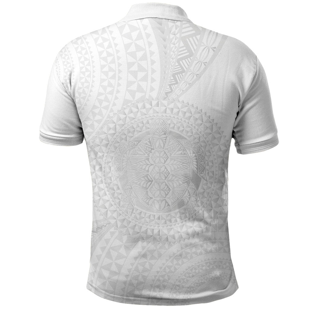Tonga White Sunday Polo Shirt Fakame Tongan Ngatu Turtle LT14 - Polynesian Pride
