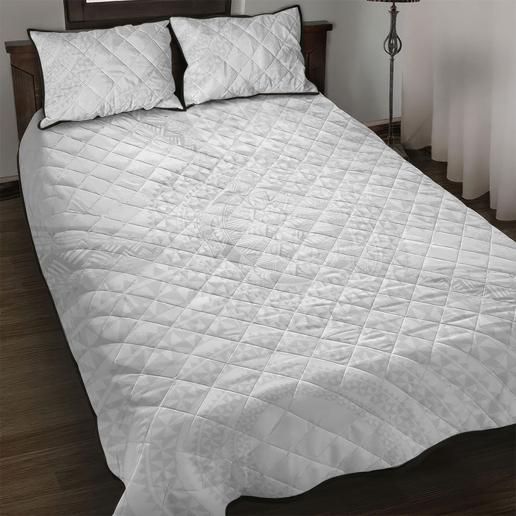 Tonga White Sunday Quilt Bed Set Fakame Tongan Ngatu Turtle LT14 White - Polynesian Pride