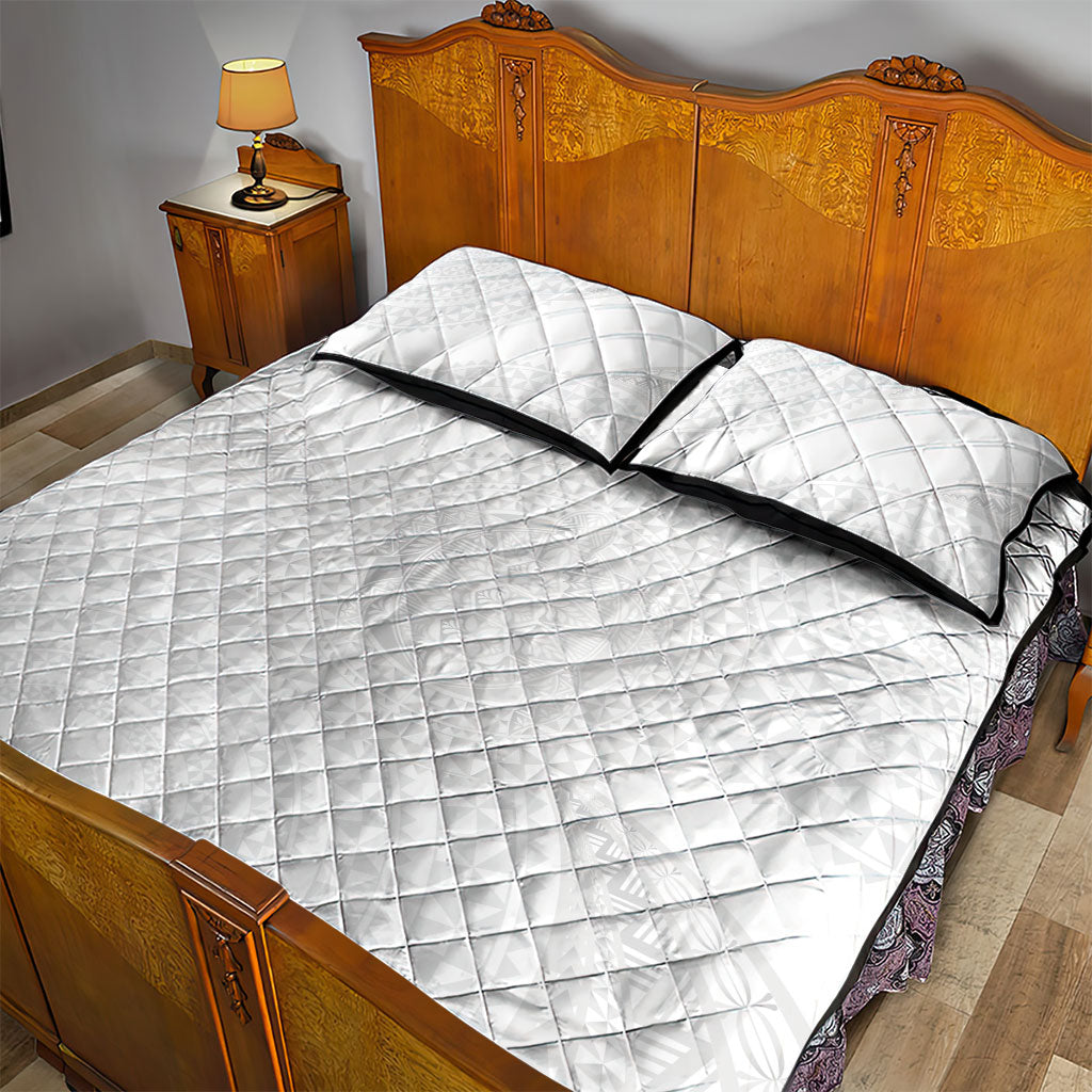 Tonga White Sunday Quilt Bed Set Fakame Tongan Ngatu Turtle LT14 - Polynesian Pride