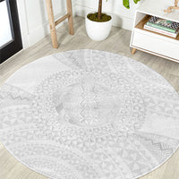 Tonga White Sunday Round Carpet Fakame Tongan Ngatu Turtle LT14 White - Polynesian Pride
