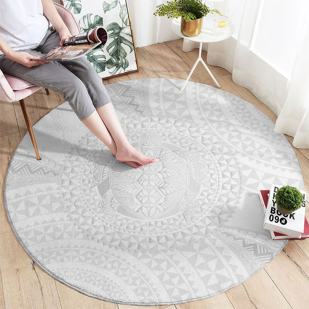 Tonga White Sunday Round Carpet Fakame Tongan Ngatu Turtle LT14 - Polynesian Pride