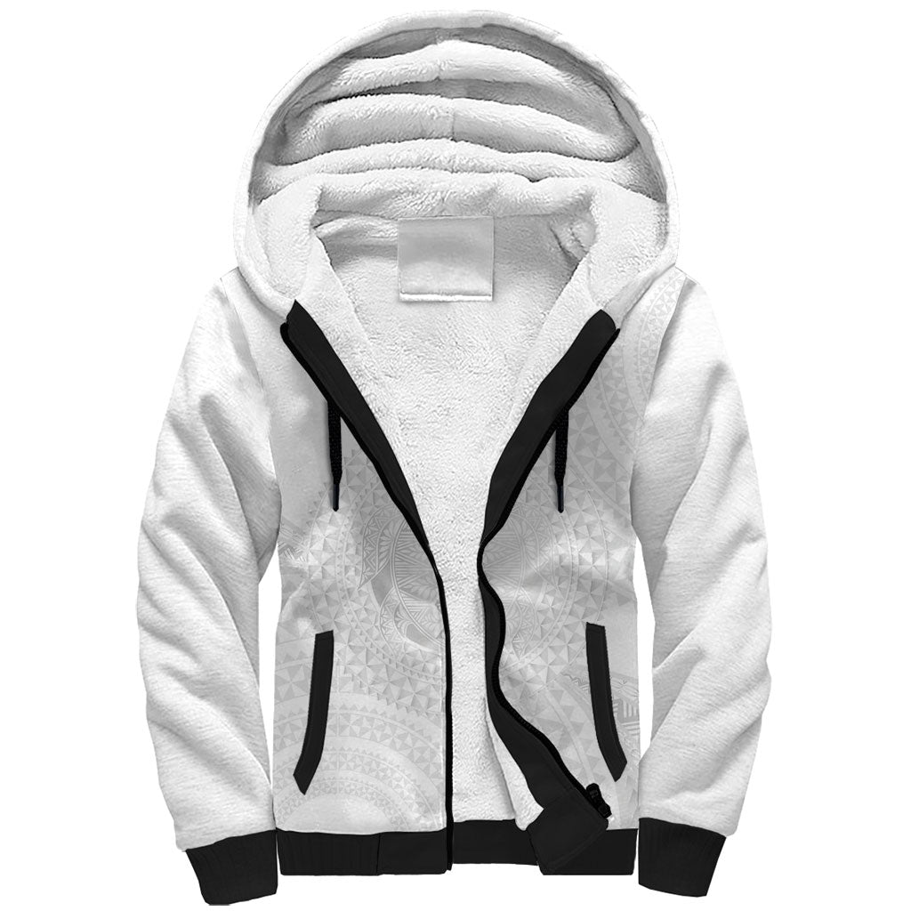 Tonga White Sunday Sherpa Hoodie Fakame Tongan Ngatu Turtle LT14 Unisex White - Polynesian Pride