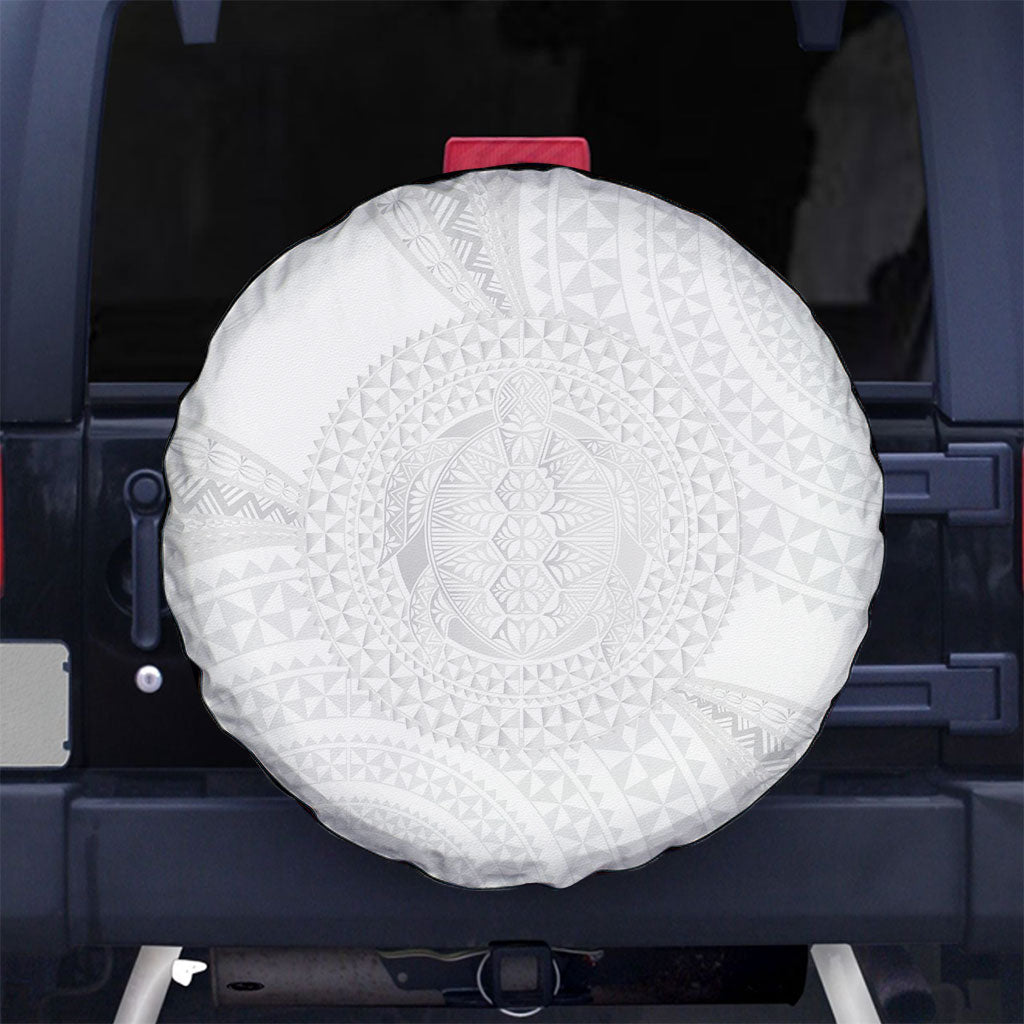 Tonga White Sunday Spare Tire Cover Fakame Tongan Ngatu Turtle LT14 No hole White - Polynesian Pride