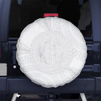 Tonga White Sunday Spare Tire Cover Fakame Tongan Ngatu Turtle LT14 No hole White - Polynesian Pride