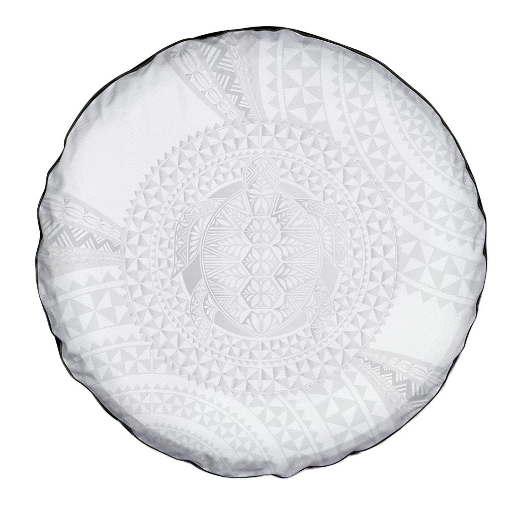 Tonga White Sunday Spare Tire Cover Fakame Tongan Ngatu Turtle LT14 - Polynesian Pride