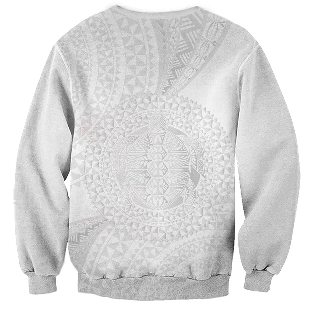 Tonga White Sunday Sweatshirt Fakame Tongan Ngatu Turtle LT14 - Polynesian Pride