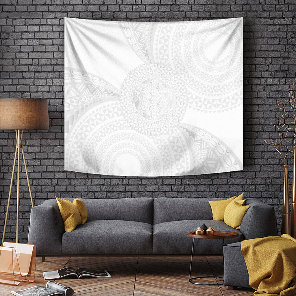 Tonga White Sunday Tapestry Fakame Tongan Ngatu Turtle LT14 White - Polynesian Pride