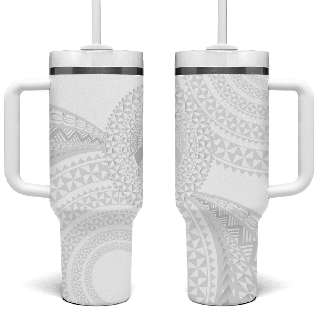 Tonga White Sunday Tumbler With Handle Fakame Tongan Ngatu Turtle LT14 One Size: 40 oz White - Polynesian Pride