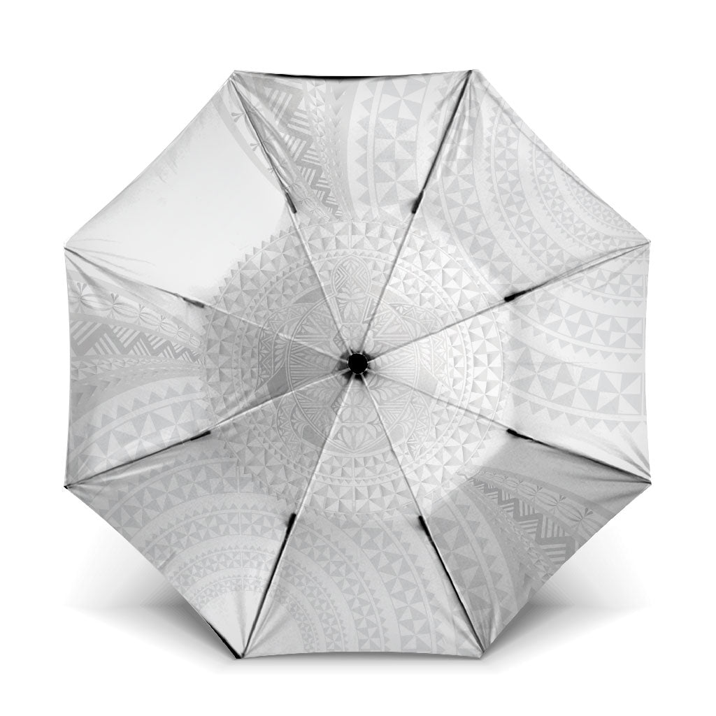 Tonga White Sunday Umbrella Fakame Tongan Ngatu Turtle LT14 One Size Folded 11.42 inch Opened Diameter 37.4 inch White - Polynesian Pride