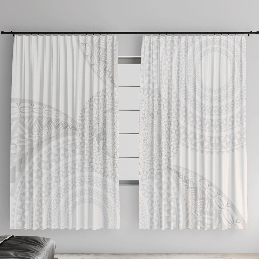 Tonga White Sunday Window Curtain Fakame Tongan Ngatu Turtle LT14 With Hooks White - Polynesian Pride