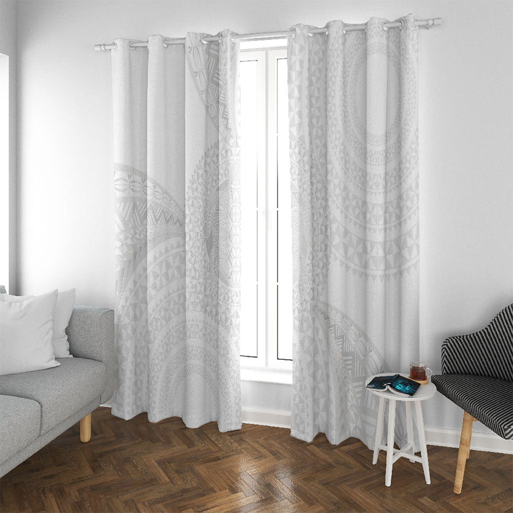 Tonga White Sunday Window Curtain Fakame Tongan Ngatu Turtle LT14 With Grommets White - Polynesian Pride