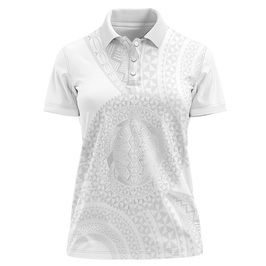 Tonga White Sunday Women Polo Shirt Fakame Tongan Ngatu Turtle LT14 Female White - Polynesian Pride