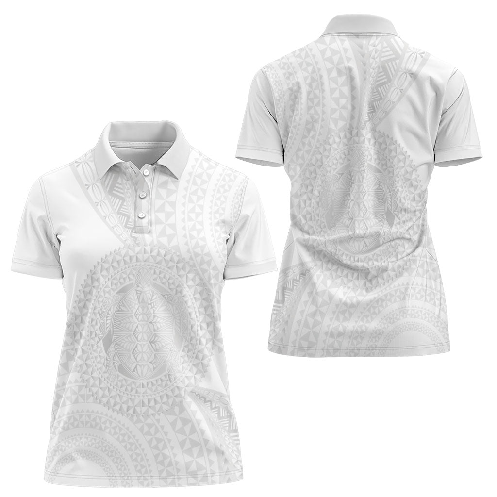 Tonga White Sunday Women Polo Shirt Fakame Tongan Ngatu Turtle LT14 - Polynesian Pride