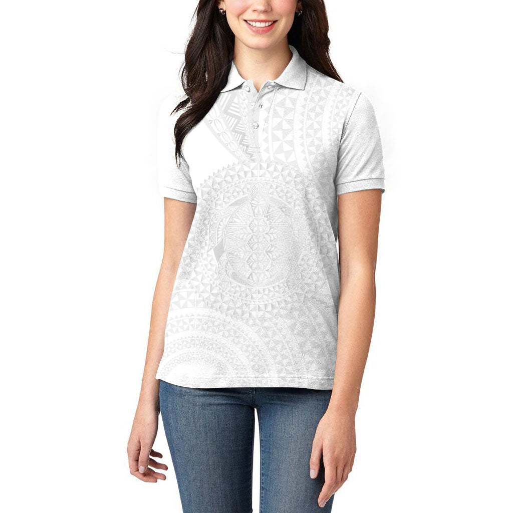 Tonga White Sunday Women Polo Shirt Fakame Tongan Ngatu Turtle LT14 - Polynesian Pride
