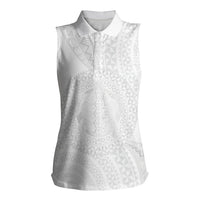 Tonga White Sunday Women Sleeveless Polo Shirt Fakame Tongan Ngatu Turtle LT14 Female White - Polynesian Pride