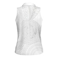 Tonga White Sunday Women Sleeveless Polo Shirt Fakame Tongan Ngatu Turtle LT14 - Polynesian Pride