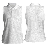 Tonga White Sunday Women Sleeveless Polo Shirt Fakame Tongan Ngatu Turtle LT14 - Polynesian Pride