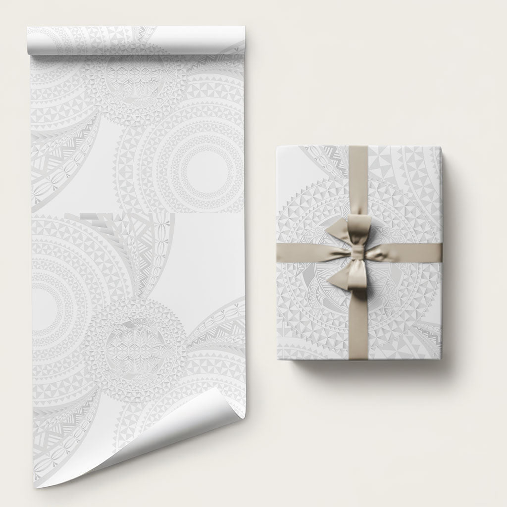 Tonga White Sunday Wrapping Paper Fakame Tongan Ngatu Turtle LT14 58" × 23" White - Polynesian Pride