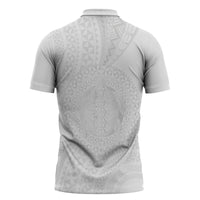 Tonga White Sunday Zipper Polo Shirt Fakame Tongan Ngatu Turtle LT14 - Polynesian Pride