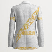 Tonga White Sunday Blazer Fakame Tongan Ngatu Pattern Gold Strips LT14 - Polynesian Pride