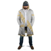 Tonga White Sunday Cloak Fakame Tongan Ngatu Pattern Gold Strips LT14 - Polynesian Pride
