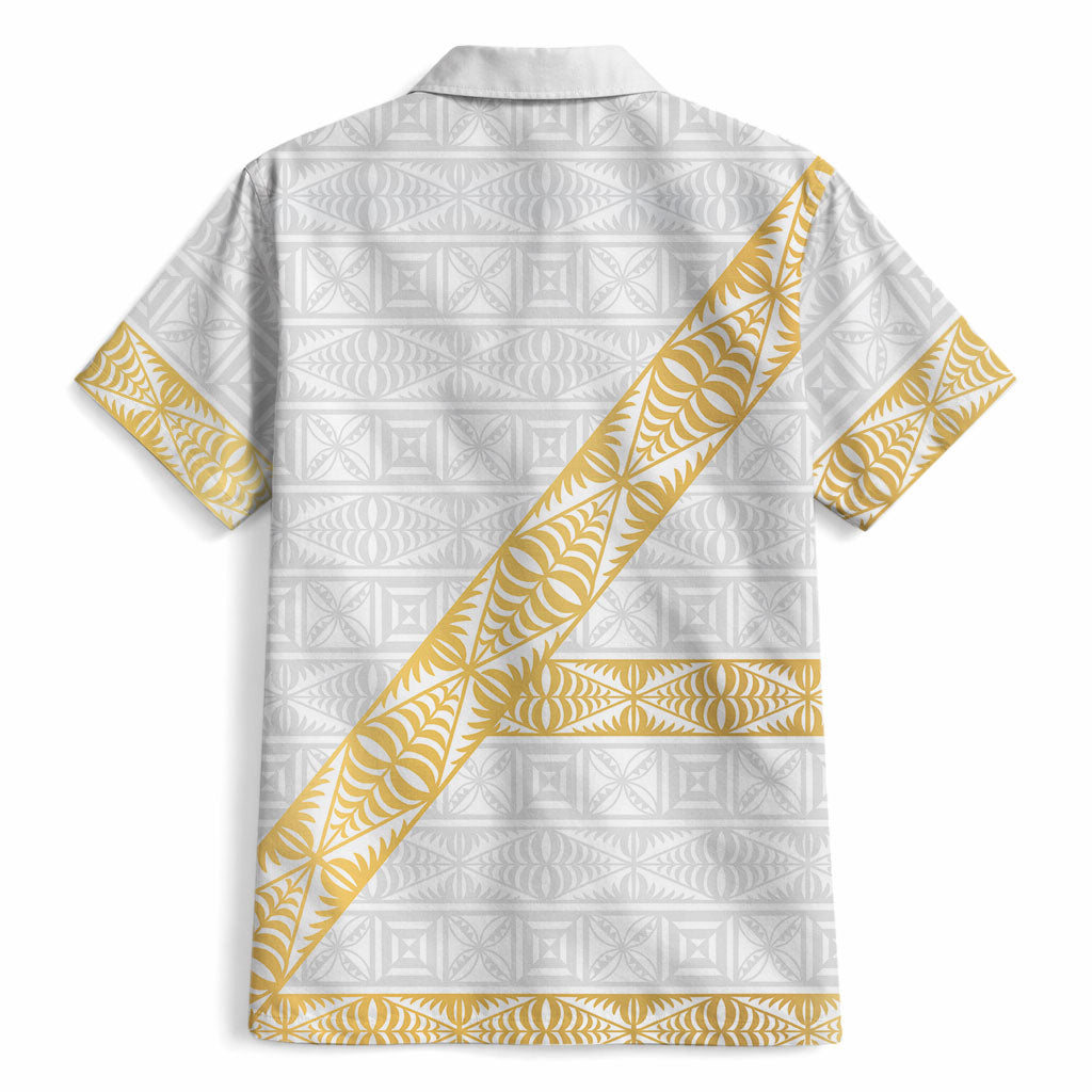 Tonga White Sunday Hawaiian Shirt Fakame Tongan Ngatu Pattern Gold Strips LT14 - Polynesian Pride
