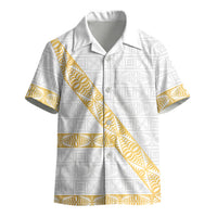 Tonga White Sunday Kid Hawaiian Shirt Fakame Tongan Ngatu Pattern Gold Strips LT14 - Polynesian Pride
