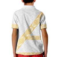 Tonga White Sunday Kid Polo Shirt Fakame Tongan Ngatu Pattern Gold Strips LT14 - Polynesian Pride