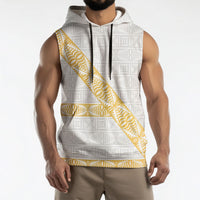 Tonga White Sunday Sleeveless Hoodie Fakame Tongan Ngatu Pattern Gold Strips LT14 - Polynesian Pride