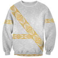 Tonga White Sunday Sweatshirt Fakame Tongan Ngatu Pattern Gold Strips LT14 Unisex White - Polynesian Pride