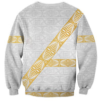 Tonga White Sunday Sweatshirt Fakame Tongan Ngatu Pattern Gold Strips LT14 - Polynesian Pride