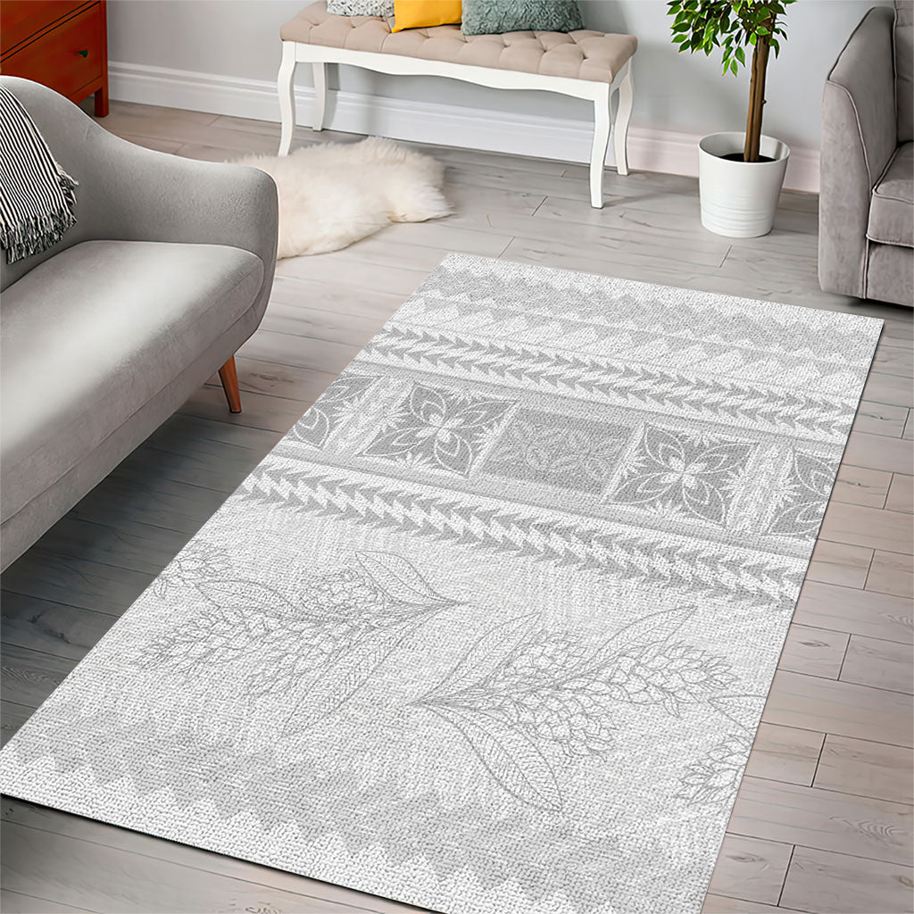 Samoa White Sunday Area Rug Lotu Tamaiti Samoan Siapo Teuila Flowers LT14 - Polynesian Pride