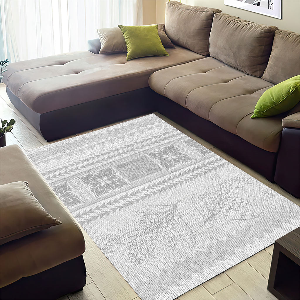 Samoa White Sunday Area Rug Lotu Tamaiti Samoan Siapo Teuila Flowers LT14 - Polynesian Pride