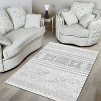 Samoa White Sunday Area Rug Lotu Tamaiti Samoan Siapo Teuila Flowers LT14 - Polynesian Pride