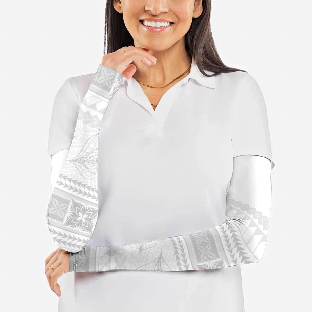Samoa White Sunday Arm Sleeves Lotu Tamaiti Samoan Siapo Teuila Flowers LT14 - Polynesian Pride