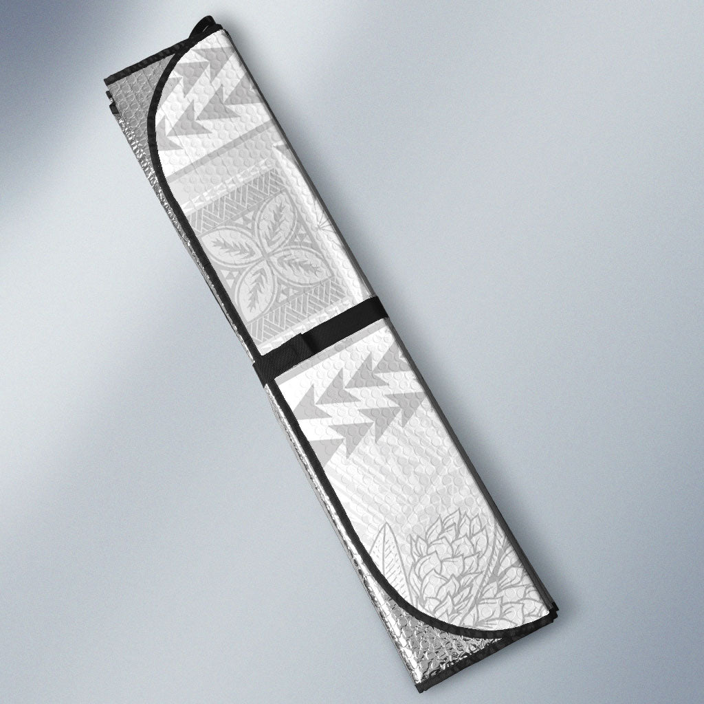 Samoa White Sunday Auto Sun Shade Lotu Tamaiti Samoan Siapo Teuila Flowers LT14 - Polynesian Pride