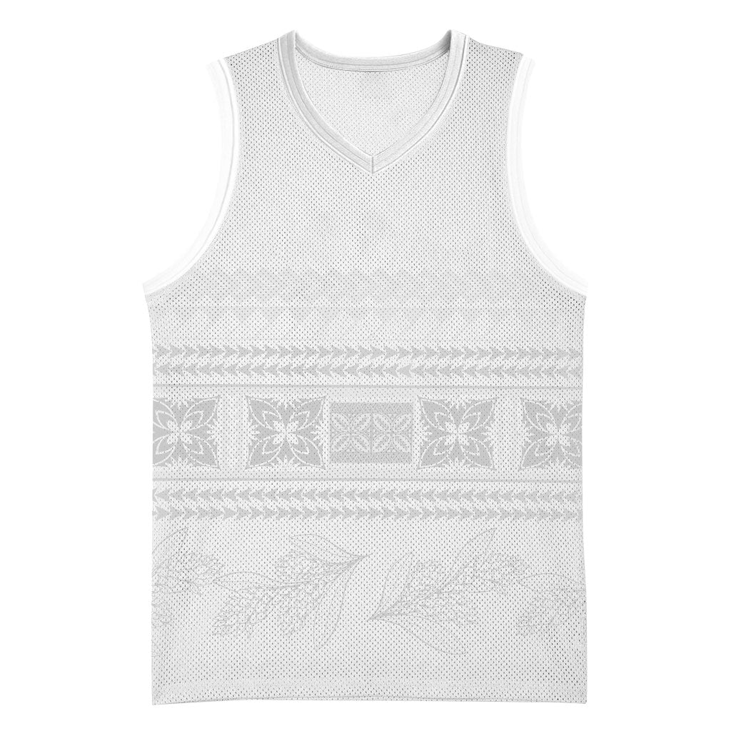 Samoa White Sunday Basketball Jersey Lotu Tamaiti Samoan Siapo Teuila Flowers LT14 Unisex White - Polynesian Pride