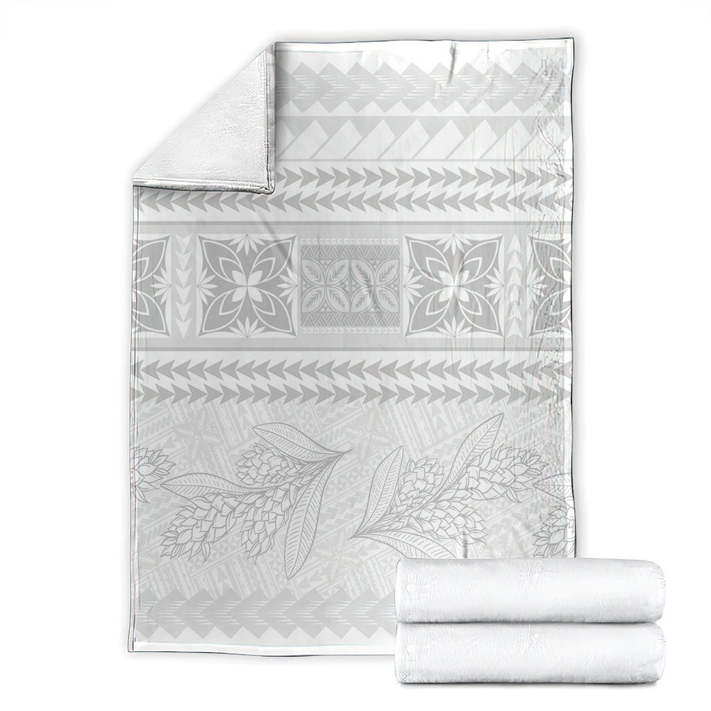 Samoa White Sunday Blanket Lotu Tamaiti Samoan Siapo Teuila Flowers LT14 - Polynesian Pride