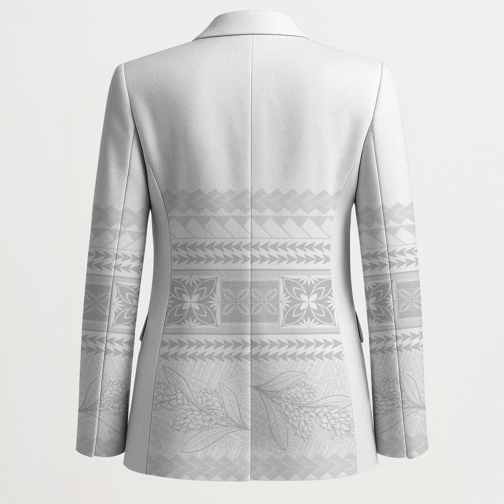 Samoa White Sunday Blazer Lotu Tamaiti Samoan Siapo Teuila Flowers LT14 - Polynesian Pride