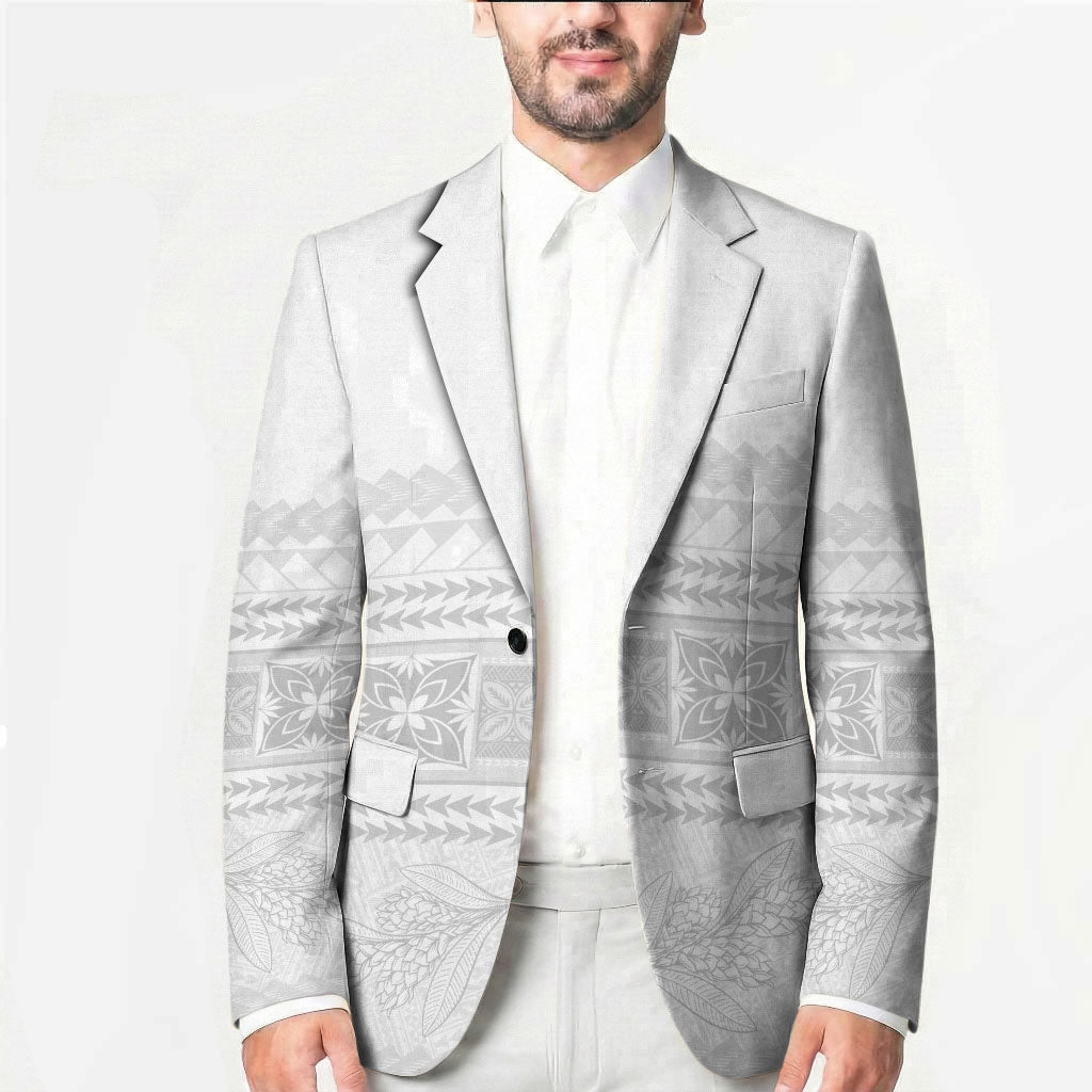 Samoa White Sunday Blazer Lotu Tamaiti Samoan Siapo Teuila Flowers LT14 - Polynesian Pride