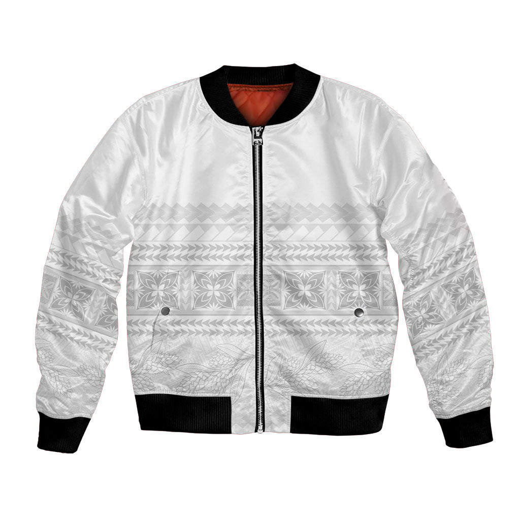 Samoa White Sunday Bomber Jacket Lotu Tamaiti Samoan Siapo Teuila Flowers LT14 Unisex White - Polynesian Pride