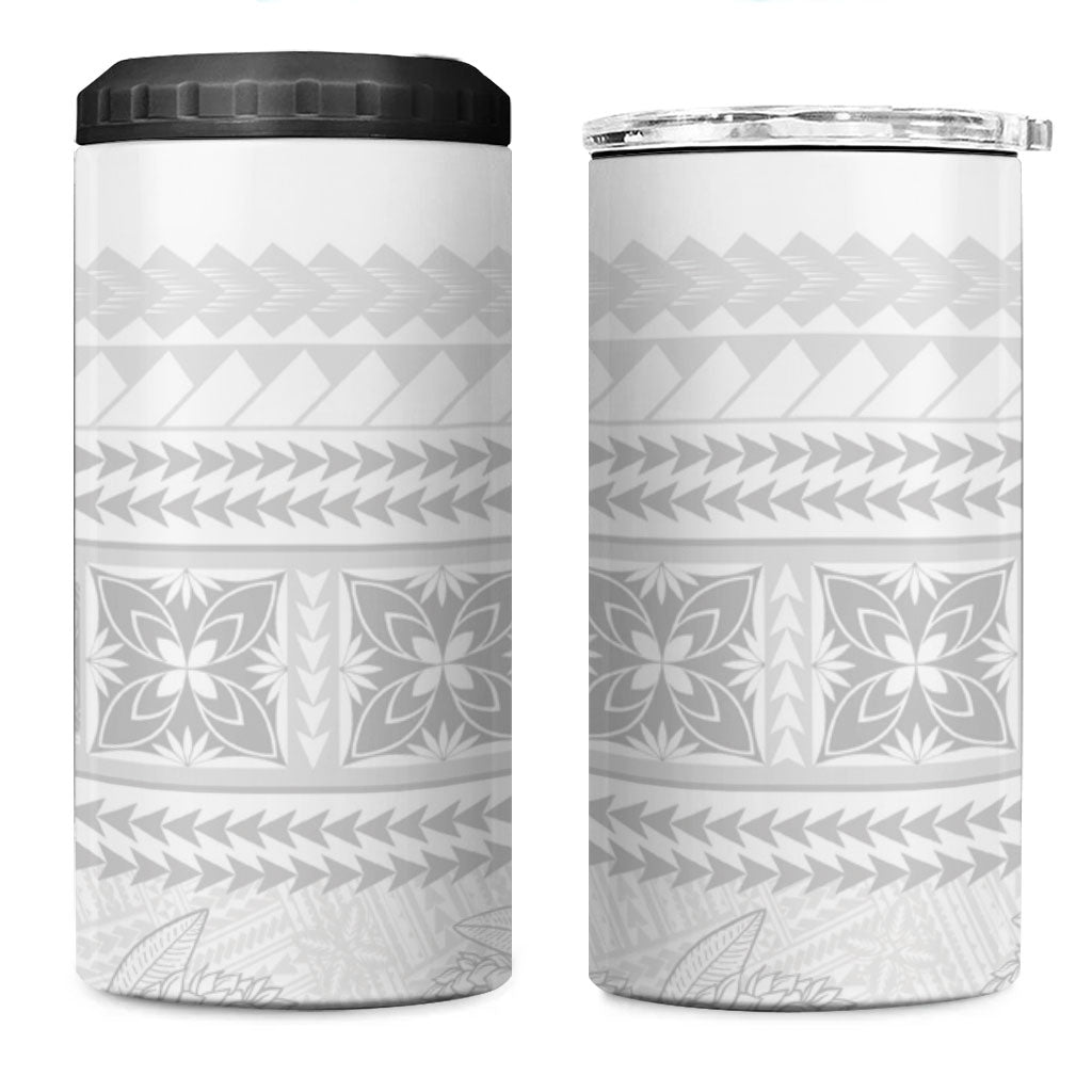 Samoa White Sunday 4 in 1 Can Cooler Tumbler Lotu Tamaiti Samoan Siapo Teuila Flowers LT14 One Size: 16 oz White - Polynesian Pride