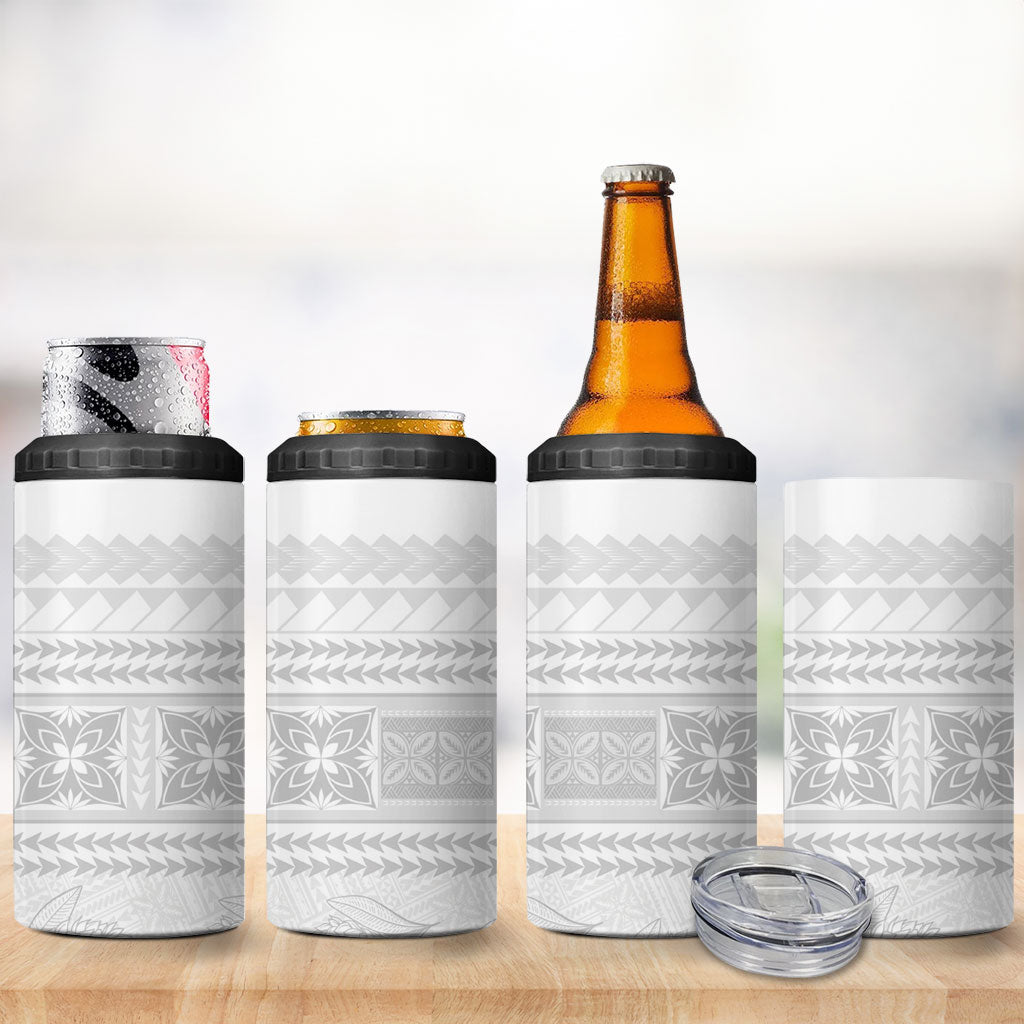 Samoa White Sunday 4 in 1 Can Cooler Tumbler Lotu Tamaiti Samoan Siapo Teuila Flowers LT14 - Polynesian Pride