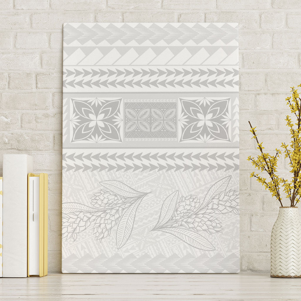 Samoa White Sunday Canvas Wall Art Lotu Tamaiti Samoan Siapo Teuila Flowers LT14 Without Frame White - Polynesian Pride