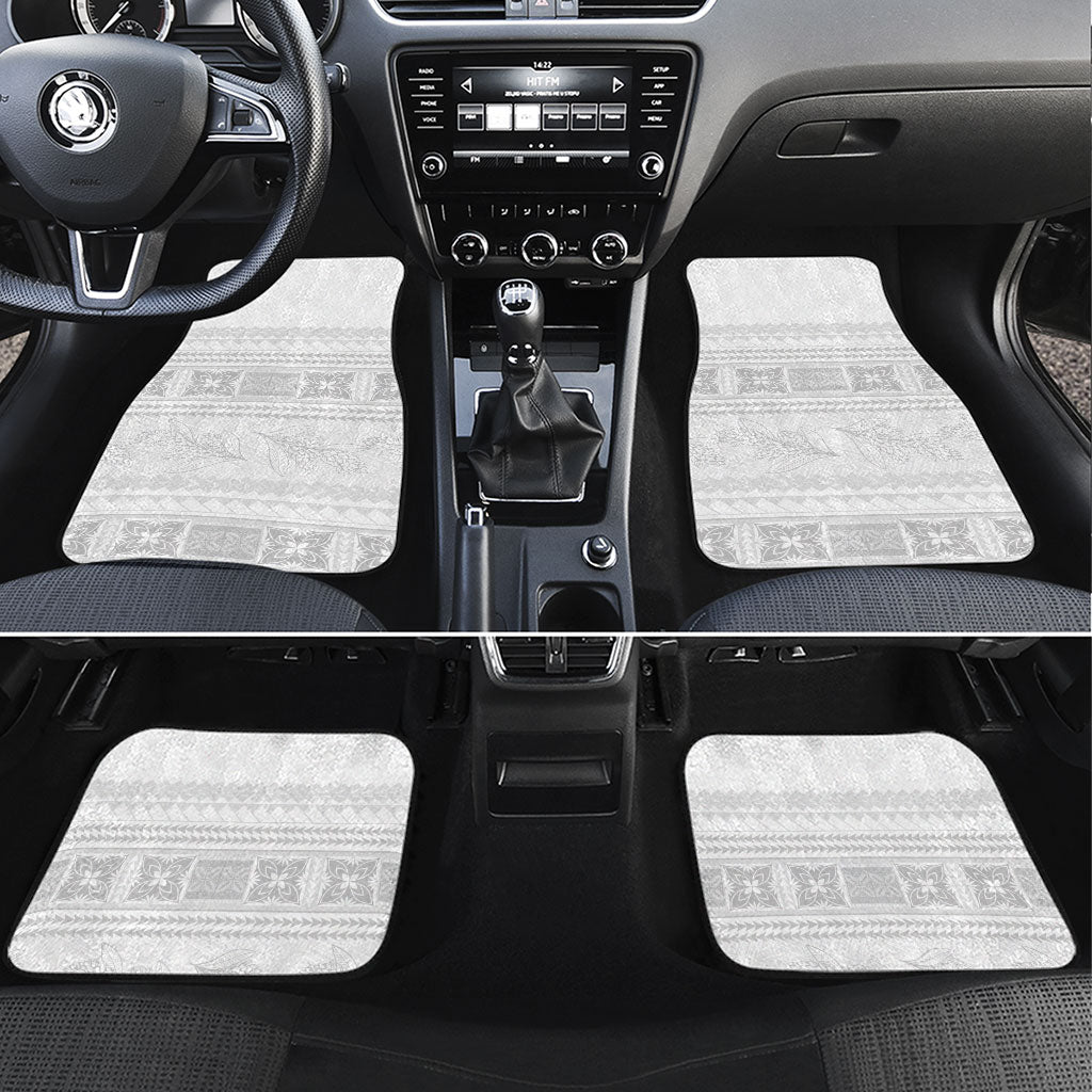 Samoa White Sunday Car Mats Lotu Tamaiti Samoan Siapo Teuila Flowers LT14 Set 4pcs White - Polynesian Pride